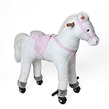 Pink Papaya Reitpferd auf Rollen, XXL 70cm Spielpferd Lola, Schaukelpferd zur echten Fortbewegung bis 50kg belastbar, Plüsch-Pferd mit 2 Sounds Toys