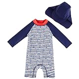 UMELOK Baby Jungen Badeanzug UV Schutz 50+ Einteilige Schwimmanzug Mit Sonnenhut (Blau Leuchttürme, 0-3 Monate/55-62 cm)