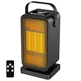 Heizlüfter Energiesparend Leise, 1200W PTC Keramik Heizlüfter, Tragbare Heizung Elektrisch mit Fernbedienung, 2-Modi-Heizung, 12-Std-Timer, für Betrieb im Büro, Wohnzimmer, Schlafzimmer