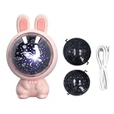 plplaaoo Sternprojektor Licht Kaninchenform Weiches Nachtlicht für Kinder Schlafzimmer mit mehreren Mustern verstellbarer Kopf und Typ C Kabel 96 x 95 x 156 mm (Rosa)