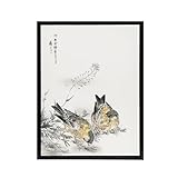 Artery8 Grünfink und Hirtentäschel Vintage von Kashu Gerahmtes Leinwandbild Wandkunst Heimdekoration 24x32