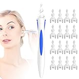 Ohrenschmalz Entferner,Q-grips Ohrenreiniger,Sicheres Weiches 360 Grad Spirale Silikon Ear Cleaning kit 16 abwaschbaren Ersatzköpfen,Geeignet für Kinder Menschen blue and white