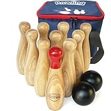 JacMok Bowling Set -Kegelspiel aus Holz - Dosenwerfen Bowling Spiel Outdoor & Indoor Spielzeug (10 Kegel und 2 Bälle, 20cm Höhe)