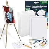 Artina 30tlg Malset Santorini inkl. Holzstaffelei für Leinwände bis 100 cm Malaga – Acryl Farben Set mit Keilrahmen, 12 Farben, Pinsel & Staffelei – Tragbare Feldstaffelei Einsteiger Hobbykünstler