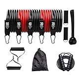 11-teiliges Latex-Widerstandsband-Set für Herren, Fitness-Trainingsgürtel, Yoga-Zugseil, Fitnessgerät, elastischer Schlauch mit Springseil (schwarz/rot, 68 kg)