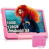 Kinder Tablet 10 Zoll Android 13, 10 GB RAM + 128GB ROM, Tablet für Kinder Kindersicherung, Lernsoftware, Dual-Kamera HD/IPS, Kid Tablet WiFi Bluetooth Netflix YouTube, Tablet Kinder mit Hüllen,Rosa