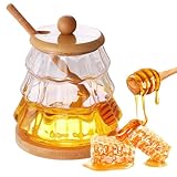 Dzmuero Honigglas, Honigspender, 300ML Honigtopf mit Löffel, Honigglas mit Honiglöffel, Honigglas mit Holz Deckel, Versiegelter Glasbehälter, Weithals-Honigvorratsglas