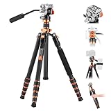 K&F CONCEPT 173cm Carbon Stativ,Videostativ Video Tripod mit Fluidkopf, Kompaktes Kamera Stativ mit Einbeinstativ, Reisestativ für unterwegs O255C4+FH-03