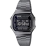 Casio Unisex Quartz Armbanduhr, 36.00mm GehäusegröÃŸe mit LCD digital Zifferblatt und schwarz Metallarmband Armband A168WEGG-1BEF