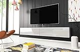 TV Schrank Donna, Breite 180 cm, TV Lowboard, Stehend oder Hängend, Fernsehschrank für das Wohnzimmer, Laminierte Spannplatte, Moderner Stil, Weiss Matt / Weiss Hochglanz - ohne LED Beleuchtung