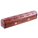 Räucherstäbchenbox aus Holz, Agarbati-Halter aus Holz, handgeschnitzt, Räucherstäbchenhalter, Räucherstäbchenständer, handgefertigt (30.5x6.3x7.6 cm) Frieden