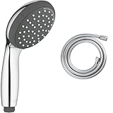 GROHE Vitalio Start 100 - Handbrause (wassersparend, 2 Strahlarten, universale Befestigung), chrom, 27946000 + Brauseschlauch Vitalioflex Comfort 1500mm, 28743002