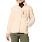 Amazon Essentials Damen Lange Sherpa-Jacke Mit Stehkragen, Durchgehendem Reißverschluss Und Gewebtem Saum (Erhältlich In Übergröße), Beige Farbblock, M