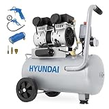 HYUNDAI Silent Kompressor SAC15024 SET | 24L Kessel | 1.5kW (2PS), 9bar | 202 L/Min Ansaugleistung | Luftkompressor leise, ölfrei | 1 Anschluss | geräuscharmer Flüsterkompressor | mit Zubehör