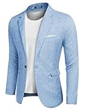 COOFANDY Herren Jackett Sakko Sportlich Slim Fit Langarm Business Freizeit Sakkos EIN Knopf Hellblau M