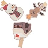 ZUNOXAZ 12 Stück Weihnachts Fotoklammern aus Holz Kleiner Notizhalter mit Cartoon Motiven Dekoklammern für Weihnachtsfeiern und Fotoalben