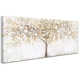 Bling Gelb Baum Mit Rahmen Leinwand Bilder Abstrakte Landschaft Bild auf Leinwand Malerei Poster Kunstdrucke Pictures Moderne Wandbilder Groß Wohnzimmer Schlafzimmer Wanddekoration 50x120cm