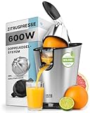 LEBENLANG Saftpresse elektrisch 600W - Inkl. Edelstahlkegel & BPA-Frei I Hohe Ergiebigkeit I Orangenpresse Zitruspresse Zitronenpresse Orangensaftpresse I Orange Juicer Press Zitronen