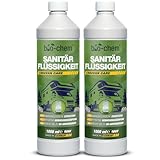 bio-chem Sanitärflüssigkeit für Campingtoilette - 2x 1 L inkl. Dosierbecher - Mikrobiologischer Toilettenzusatz hochkonzentriert - Wirkt gegen Fäkalien, Papier & Gerüche im Fäkalientank -Made in DE