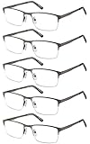 Amcedar 5 stuks Lesebrille Herren Quadratischer Rahmen Metall Grau Edelstahl Material Federscharniere Enthalten Lesebrille 2.00