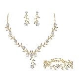 Clearine Damen Hochzeit Schmuck Set für Party Prom Blatt Cluster Blume Kristall Anhänger Halskette baumeln Ohrringe und Armband für Klar Gold Ton