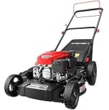 AMERISUN 21 Zoll Gasdruck-Rasenmäher, Robustes Stahldeck, 3-in-1 vielseitiger Rasenmäher, 144 cc OHV-Motor, 6-stufige Höhenverstellung, großer Grasfänger, einfache Manövrierbarkeit für Haus & Garten