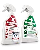 VEXIL Schimmelbekämpfung Duo – Schimmelentferner mit AKTIV-CHLOR + Schimmelschutz Spray – Schimmel entfernen & Neubefall verhindern – Bis zu 18 Monate Langzeitschutz – 2x 500 ml – Made in Germany