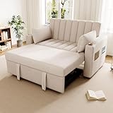 A ALFRESCOOL Multifunktionssofa, Schlafcouch mit Schlaffunktion, Doppelsofa mit Verstellbarer Rückenlehne, mit Getränkehalter und Kissen, Geeignet für Wohnzimmer, Schlafzimmer, Wohnung(Beige)