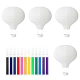 Heißluftballon Deko, 16-teiliges Set mit Lampions und Buntstiften, Perfekt für Hochzeiten, Geburtstage und DIY-Projekte, Weiße Papierlaternen zur Raumgestaltung