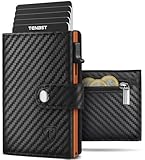 TENBST Geldbörse Herren mit Münzfach & RFID Schutz, Slim Wallet Kartenetui Klein, Portmonee Geldbeutel Herren, 10 Fächer für Kreditkarten Kreditkartenetui - Schwarz & Orange