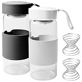 Kleine Glas-Shaker-Flasche, 2 Stück 480ml Borosilikatglas Shakers Flasche, Protein Shakers, BPA-frei, Shaker Flasches Rührball Set mit Silikonhülle für Fitness & Eiweißdrinks (Schwarz + Weiß)