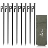 Forever Speed 8 Stück Heringe aus Stahl mit Aufbewahrungstasche, 30CM Zeltheringe Camping Heringe Zelt Bodenanker Felsbodenhering für Harte Böden, Wald, Wiesen - Schwarz