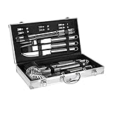 Mastercook – Professionelles Grillzubehör-Set aus Stahl mit Koffer, Zubehör-Set BBQ mit Zange, Gabeln, Spachtel und Bürsten, Koffer für Grillwerkzeuge