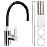 Ghazpmuk Wasserhahn Küche mit Flexibler Auslauf, Wasserhahn Küche Schwarz, Spültischarmatur 360° Drehbar, Küchenarmatur Schwarz mit Wasserspar Aerator für Die Küche