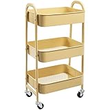 DOEWORKS Servierwagen mit Rollen Rollwagen Metall 3 Etagen Küchenwagen Bastelwagen Rollwagen Küche Aufbewahrungswagen für Wohnzimmer Schlafzimmer Badezimmer Büro, Khaki Gelb