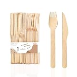 wisefood Einwegbesteck Set aus Birkenholz - 1 Set - 10 Holzgabeln,10 Holzmesser 16,5cm - 20-teiliges Einmalbesteck 16cm - Biologisch abbaubares Partybesteck aus Holz