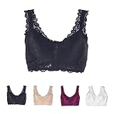 BH mit Reißverschluss Vorne, Damen Blossom Spitze Vorderverschluss Ohne Bügel Sport BH, Push-Up BH für Den Alltag (Black,3XL)