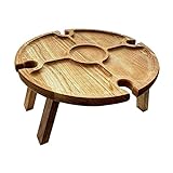 NAUXIU Tragbarer Esstisch aus Holz für den Außenbereich, zusammenklappbar, mit Weinglashalter, Picknicktisch, Esstisch für 4 Personen