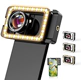 APEXEL Makro-Objektiv für Handy, 3-in-1 Handy-Kamera-Makro-Objektiv mit LED-Fülllicht + 17-mm-Gewinde-Objektivadapter für iPhone, Samsung, Huawei