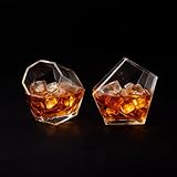 Diamond Whiskey Gläser Set 2 Stück – 250 ml – Schräg stehende Trinkgläser im Diamant-Design – Geschenkbox – Whisky, Rum & Cognac Kristallglas