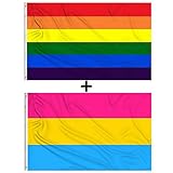 GAKA FAVOR 90x150cm Regenbogenflagge und Pansexual Pride Flag,3x5 Fuß Pansexualität Flagge,Rainbow Gay Pride Flagge(2 Stück）