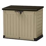 Keter Store it out Max Mülltonnenbox mit Gasdruckfeder, wetterfest, abschließbar, beige, 1.200 L, 145,5 x 82 x 125cm