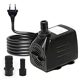 Puddry Wasserpumpe Klein Tauchpumpe, Mini Wasserpumpe Springbrunnenpumpe (600L/H, 10W) mit 4.6ft Stromkabel 2 Düsen, Aquarium Pumpe Gardena Pumpe Teich Pumpe Wasser Pumpe für Fischbecken, Hydrokultur