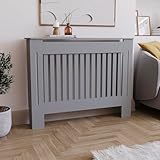 Vida Designs Chelsea-Heizkörperabdeckung, modernes Lamellengrill-Design, grau lackierter MDF-Schrank, mittelgroß, (H: 82 / B: 112 / T: 19 cm)