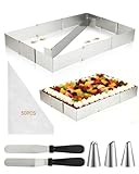 SZEBISOA Backrahmen Rechteckig Verstellbar – Backform rechteckig aus Edelstahl, Kuchenform Eckig mit Teiler, Spatel, Spritzbeutel & Tüllen, Tortenring Eckig Spülmaschinenfest für Backen und Dessert