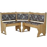 k koma Eckbank aus massiver Kiefer im Farbton Erle, mit Polsterung in Blume Dunkel – NEU (140 x 180)