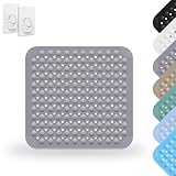 Duschmatte rutschfest 48 x 48 cm, Rutschmatte aus PVC, Duschmatte maschinenwaschbar mit Saugnapf, rutschfeste Massage Matte für Dusche, inkl. 2 Haken, Grau