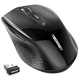 TECKNET Silent Maus Kabellose, 4800DPI 2.4GHz Leise Funkmaus mit Nano Empfänger, Side Control, Ohne Klickgeräusche, 6 Verstellbare DPI Level, Sechs Knöpfe Wireless Maus für Büro Zuhause, Schwarz