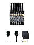 Peter Mertes Nachtgold Beerenauslese 6 x 0,375 Liter + Blind Tastinglas für Wein Exquisit 2 Stück + Schiefer Glasuntersetzer 2 Stück