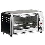 HOMCOM Mini Backofen 10 L 750W 100-230℃ 60 Min. Timer mit Backblech, Grillrost und Herausnehmbarer Bodenschale, Pizza-Ofen Silber